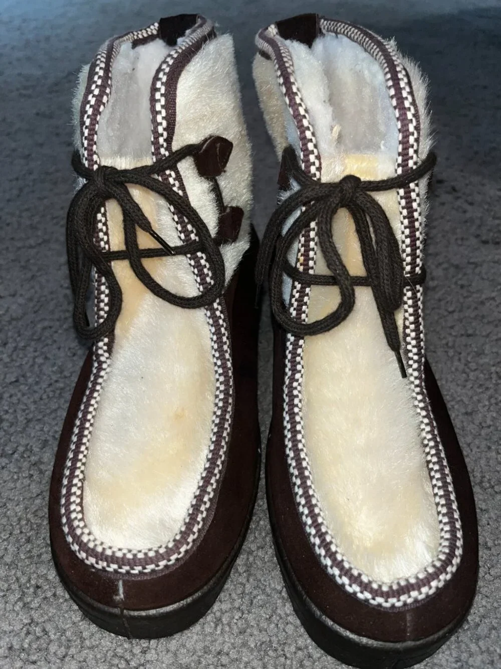 VTG 1970s Innsbruck Italian Ski Lounger Boots Shearling Fur Trim Brown IT 5 =US7